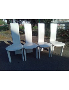 LOT DE 4 CHAISES CUIR BLANC