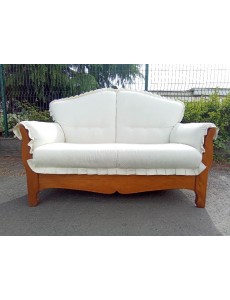 BANQUETTE 2P BOIS TISSU BLANC 