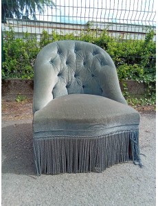 FAUTEUIL CRAPAUD VELOURS BLEU 