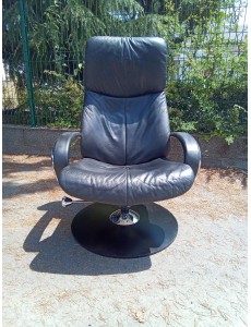 FAUTEUIL RELAX CUIR NOIR ET...