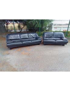 SALON CUIR NOIR 3P + 2P 