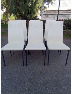 LOT DE 6 CHAISES CUIR BLANC 